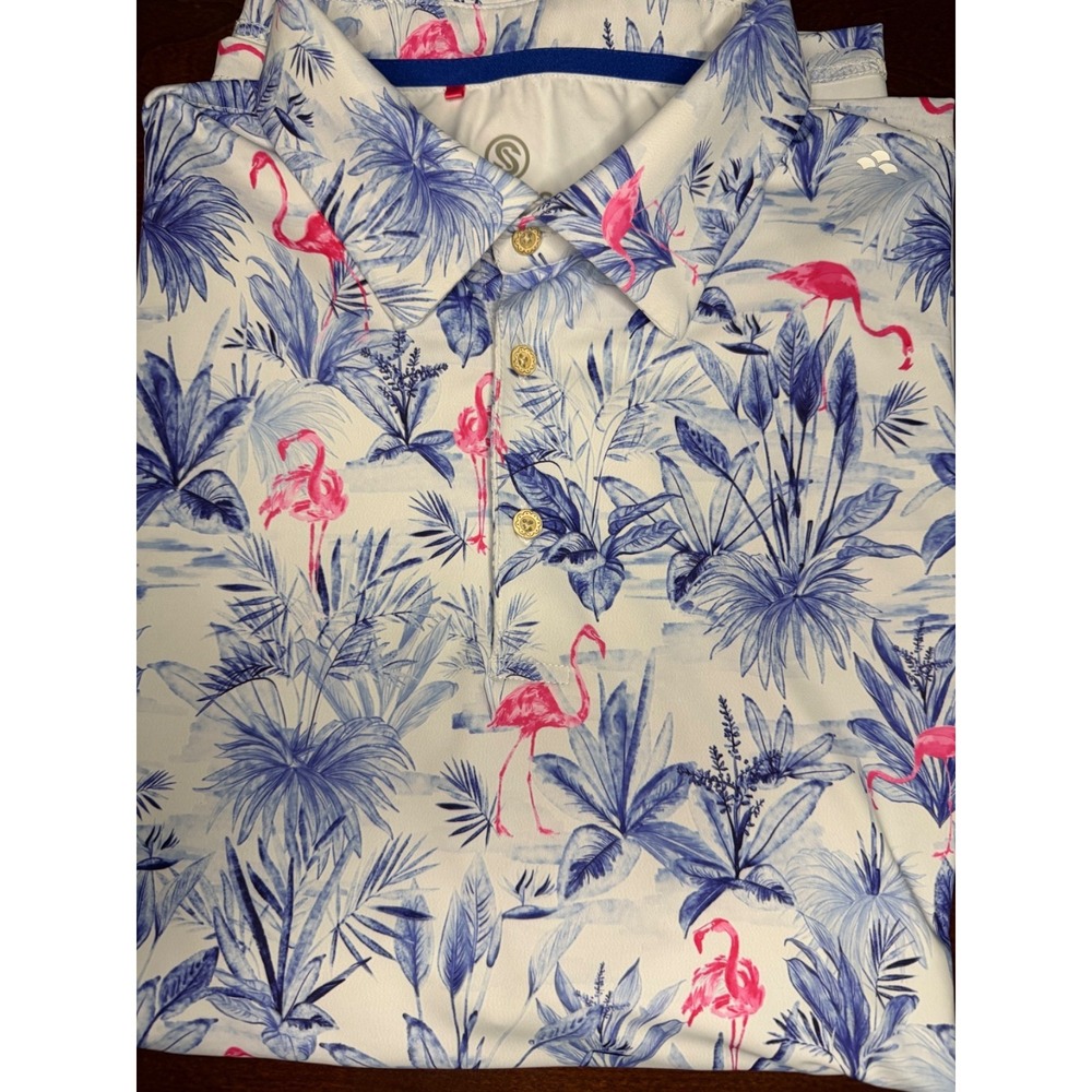 Scales Mens Performance Flamingo‎ Polo Sz L Golf Boat Club